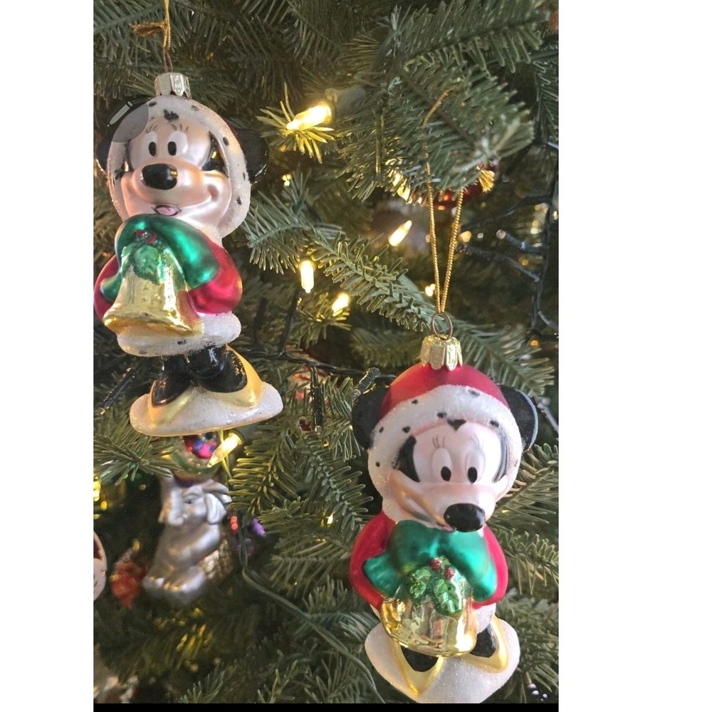Disney Minnie Mouse Glass Christmas Ornaments Set of 2 Red Holiday Mrs Claus 4in